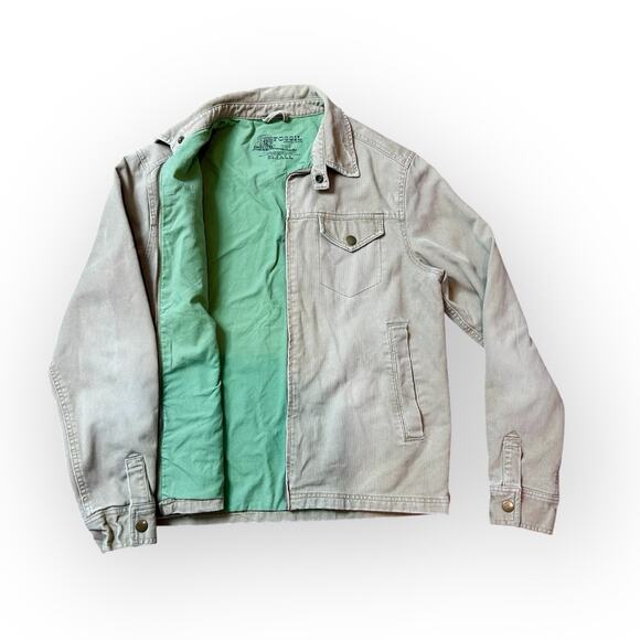 Fossil Brand Jeans Corduroy Full Zip Trucker Jacket With Green Liner Small VTG - Picture 4 of 12